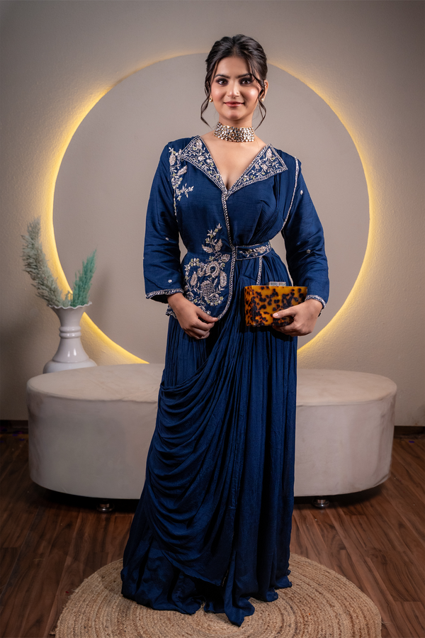 Midnight Bloom Drape Gown