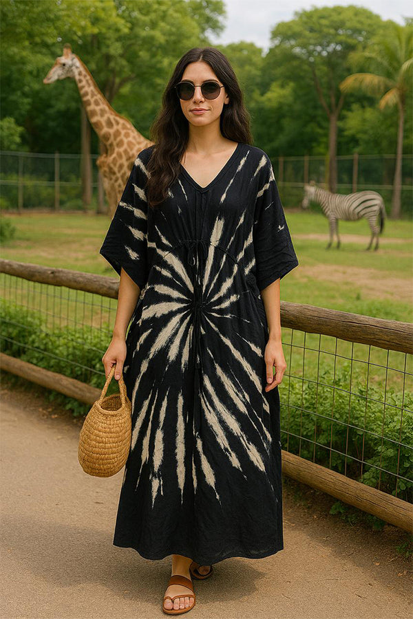Noir Spiral Tie-Dye Kaftan