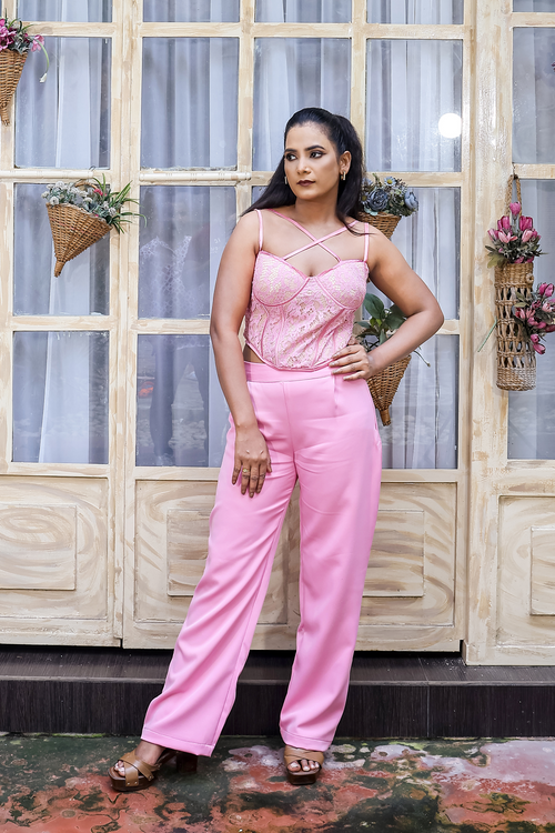 Blush Pink Lace Corset Co-ord Set
